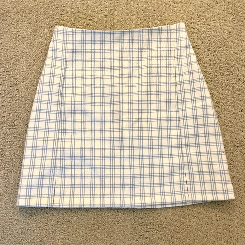 Light blue and white Gingham plaid mini skirt with two slits Brandy Melville